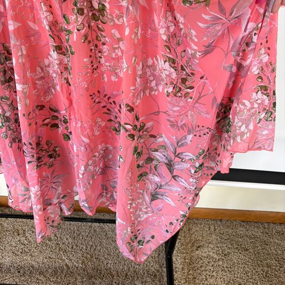 Vintage Y2K Fairy Pink Floral Midi Dress Cowl Neck Flutter Sleeve Ethereal 18 - Picture 6 of 11